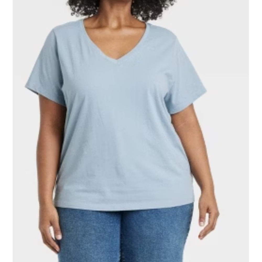 Women's Short Sleeve V-Neck T-Shirt - Ava & Viv™ Powder Blue Size 3X (24/26)